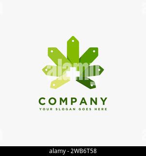 Modern geometric discount coupon and cannabis marijuana hemp logo icon Stock Vector