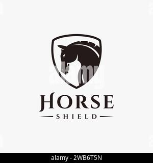 Simple powerful horse logo and shield on white background Stock Vector