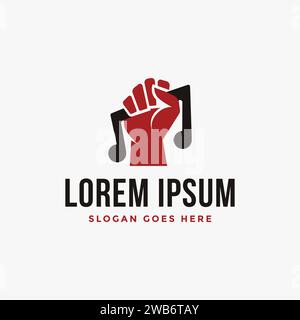Rising hand holding musical note logo icon, revolution of music logo template on white background Stock Vector