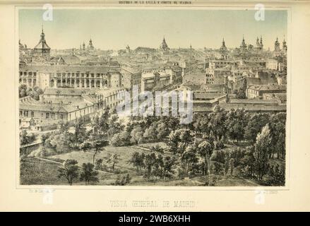 1863, Historia de la Villa y Corte de Madrid, vol. 3, Vista general de Madrid. Stock Photo