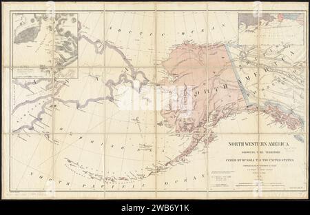 1867 North western America showing the territory ceded by Russia to the United States, by A. Lindenkohl, United States Coast Survey, Stock Photo