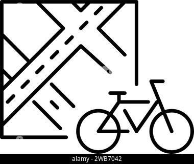Bicycle renting app. Map showing location. Pixel perfect, editable stroke icon Stock Vector