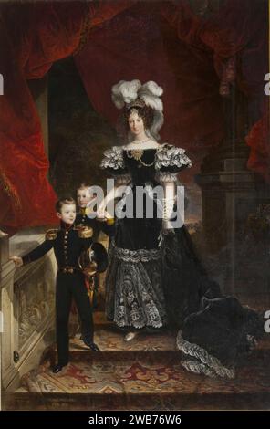 Ferdinando Cavalleri - Ritratto di Maria Teresa d’Asburgo-Lorena Toscana con i figli Vittorio Emanuele e Ferdinando. Stock Photo