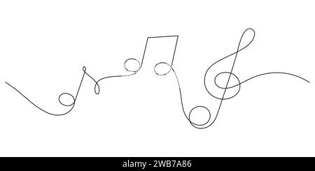 continuous line drawing of treble clef music notes minimalist seamless continuity vector illustration Stock Vector