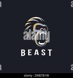 Simple powerful gorilla head logo icon on dark background Stock Vector