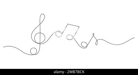 continuous line drawing of treble clef music notes minimalism vector illustration Stock Vector