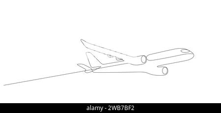 flying airplane minimalist continuous one line drawing thin line illustration Stock Vector