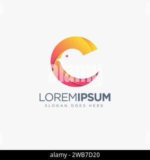 Abstract creative C letter logo of Canary with negative space style Stock Vector