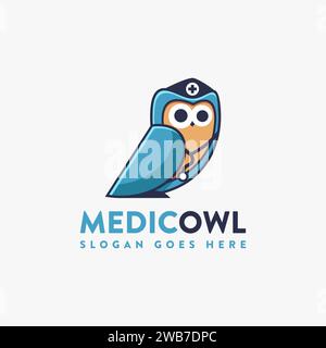 Fun medical owl logo mascot vector illustration on white background Stock Vector