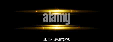 Horizontal golden light stripe with fade effect. Realistic vector ...