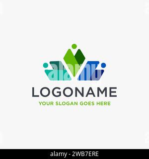 Abstract people crown logo icon Stock Vector