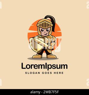 Gold knight logo cartoon mascot Stock Vector