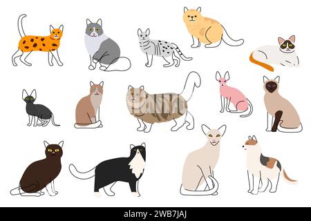 A vector illustration of Different Cute Cat Icons Stock Vector