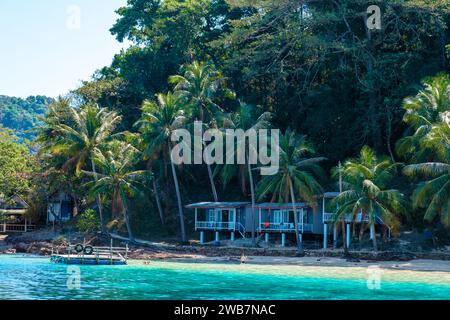 Koh Wai Island Trat Thailand. wooden bamboo hut bungalow on the beach Stock Photo