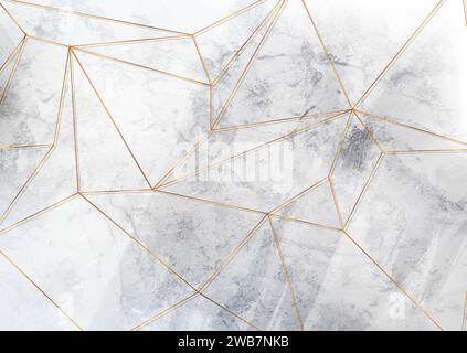 Golden polygonal pattern on grey grunge wall tech background. Vector design Stock Vector