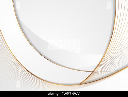 Grey waves and golden curved lines abstract background. Vector design Stock Vector