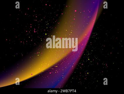 Colorful smooth blurred waves and confetti particles abstract background. Vector neon colors design Stock Vector