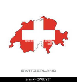 Vector illustration of the flag of Switzerland with black contours on a white background Stock Vector