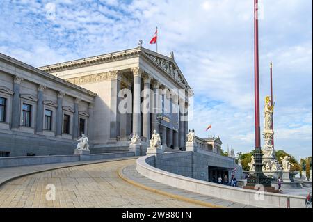 Vienna, Austria. The Austrian Parliament Building and the Pallas Athena Fountain Stock Photo