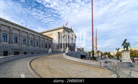 Vienna, Austria. The Austrian Parliament Building and the Pallas Athena Fountain Stock Photo