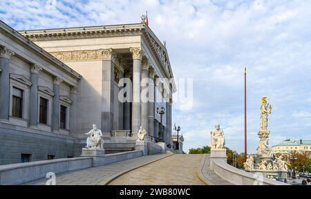 Vienna, Austria. The Austrian Parliament Building and the Pallas Athena Fountain Stock Photo