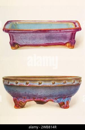 Bulb-bowl of grey porcellanous ware with purplish opalescent glaze on the outside and clair-de-lune glaze inside. from Chinese art : one hundred plates in colour reproducing pottery & porcelain of all periods, jades, lacquer, paintings, bronzes, furniture, etc., etc. by   Hobson, R. L. (Robert Lockhart), 1872-1941 Publication date 1927 Publisher New York : The Macmillan Company Stock Photo