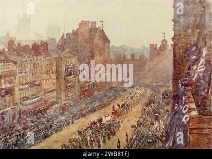 QUEEN VICTORIA'S FUNERAL, FEB. 2, 1901 The procession is passing up St. James's Street painting by Herbert Marshall, 1905 Herbert Menzies Marshall (1 August 1841 – 2 March 1913) was an English watercolour painter and illustrator, and earlier in life a cricket player. Stock Photo