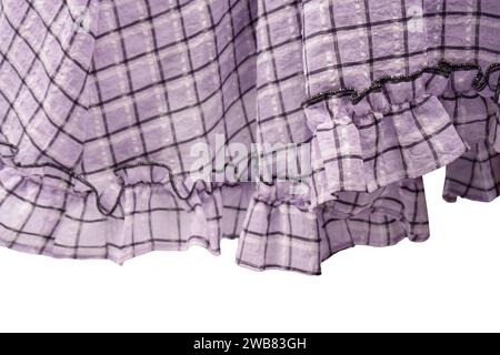 Violet dress frills isolated on a white background. Checkered dress. Stock Photo