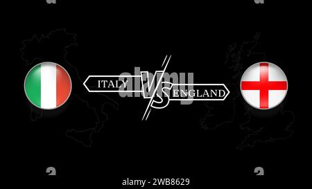 italy vs England in Rugby Tournament round 5, circle shaped country flag and country map on black background. Vector template. Stock Vector