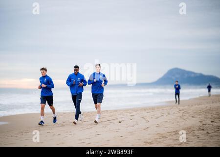 Oliva, Spain. 09th Jan, 2024. Gent's players pictured in action during the winter training camp of Belgian soccer team KAA Gent, in Oliva, Spain, Tuesday 09 January 2024. BELGA PHOTO JASPER JACOBS Credit: Belga News Agency/Alamy Live News Stock Photo