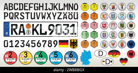 Germany car license plate with numbers, letters and symbols, EU, vector illustration Stock Vector