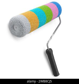 Paint roller for painting walls and renovating apartment on white background. 3d render concept of DIY repair in room and renovation banner Stock Photo