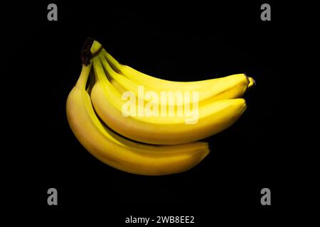 bunch of yellow bananas on a black background Stock Photo