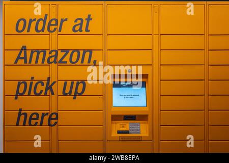 Brighton, January 8th 2024: An Amazon locker in Churchill Square shopping mall Stock Photo