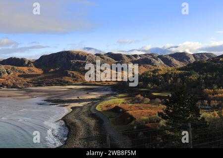 Autumn view over Loch Ewe, Poolewe village, Wester Ross, North West Highlands of Scotland, UK Stock Photo