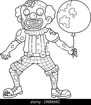 Zombie Clown Isolated Coloring Page for Kids Stock Vector