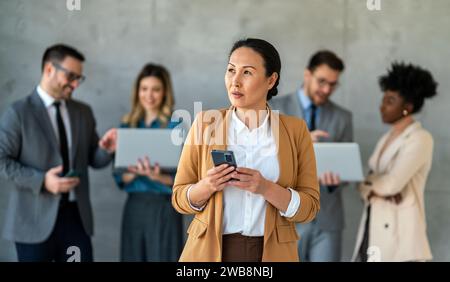 Successful diverse business team of multiethnic employees corporate portrait. Teamwork concept Stock Photo