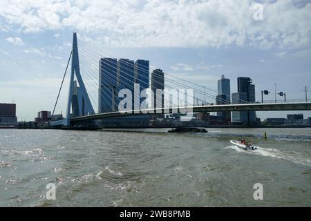 Rotterdam, Netherlands - May 28 2017: Erasmusbrug, modern bridge known as The Swan connecting parts of Rotterdam Stock Photo