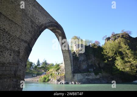 Greece, north-western, Epirus region, Ioannina Kalpaki monument, Zagoria village Papigko and Konitsa arched stone bridge Stock Photo