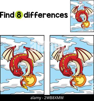 Knight Dragon Find The Differences Stock Vector