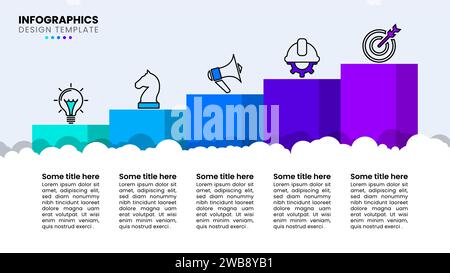 Infographic template with icons and 5 options or steps. Chart above the clouds. Can be used for workflow layout, diagram, banner, webdesign. Vector il Stock Vector