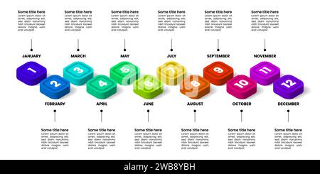 Infographic template. Abstract calendar with a schedule for 12 months. Can be used for workflow layout, diagram, webdesign. Vector illustration Stock Vector