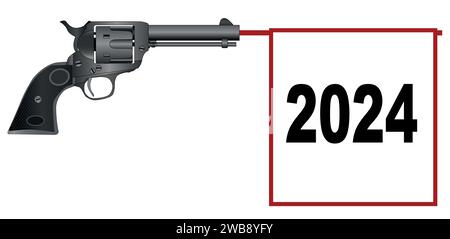 A wild west six gun isolated over a white background with a spoof 2024 flag Stock Vector
