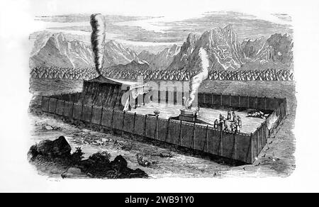 Illustration of the Tabernacle and Encampment in the Wilderness (Exodus) From Antique Illustrated Family Bible Stock Photo