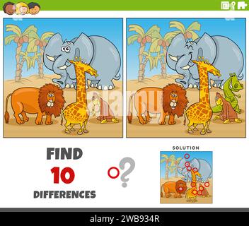 differences game with cartoon Safari animal characters Stock Vector ...