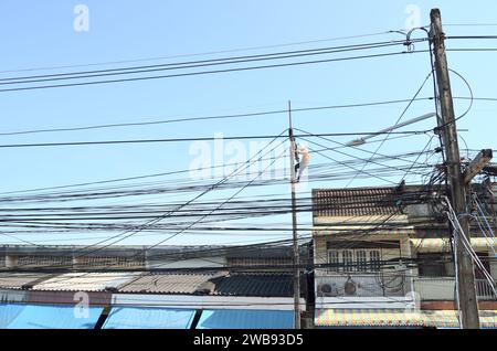 Power lines replacement in Hatyai, Songkhla, Thailand Stock Photo