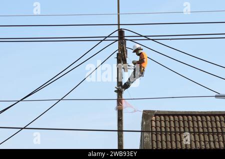 Power lines replacement in Hatyai, Songkhla, Thailand Stock Photo