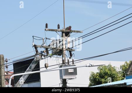 Power lines replacement in Hatyai, Songkhla, Thailand Stock Photo