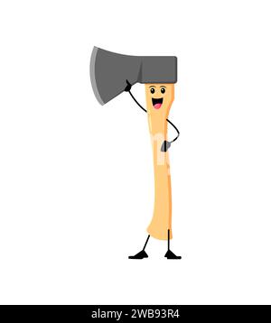 Cartoon funny axe diy, building and repair tool character. Isolated vector personage ax with a wicked gleaming smile, sharp blade, mischievous eyes and wooden handle stands ready for mischief and work Stock Vector