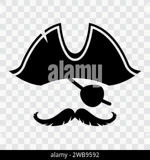 Pirate captain or sailor tricorn hat and eye patch photo booth mask. Vector birthday party costume, photobooth props or scrapbooking elements with isolated silhouette of pirate, corsair or buccaneer Stock Vector